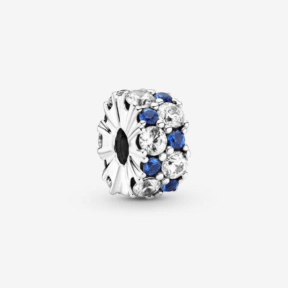 Pandora Clear & Blue Sparkling Clip Charm - Picture 1 of 4